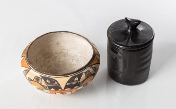San Ildefonso Pueblo Blackware Jar & Acoma Pot