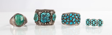 Four Navajo Turquoise & Silver Bracelet Cuffs