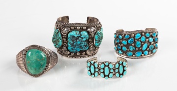 Four Navajo Turquoise & Silver Bracelet Cuffs