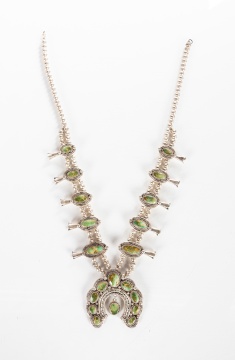 Venus & Nancy Edsitty, Navajo Silver & Lime Green Turquoise Squash Blossom Necklace