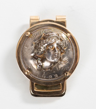 14K Gold Money Clip with 1922 Liberty Head Repousse Peace Silver