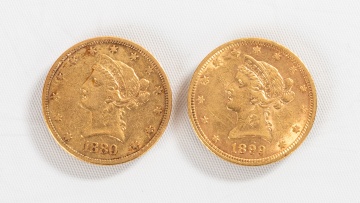 1880 & 1899 Liberty Head $10 Gold Coins