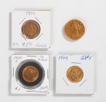 Liberty Head $10 & Three Liberty Head $5 Gold Coins