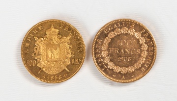 France 100 Francs 1905A & France 100 Francs 1856A Gold Coins