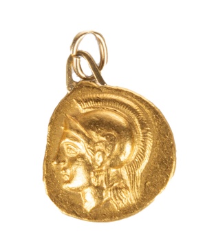 Greek 1 Stater (Helmeted Head of Athena) Gold Coin, Mounted as a Pendant