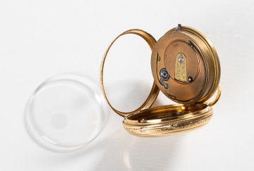 18K Gold Open Face Pocket Watch with Chinoiserie Motif