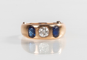 Men's 18K Gold, Diamond, & Sapphire Ring