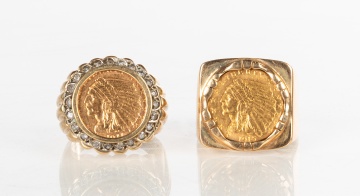 Men's 14K Gold & Diamond Rings with Indian Head Gold Coins