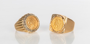 Men's 14K Gold & Diamond Rings with Indian Head Gold Coins