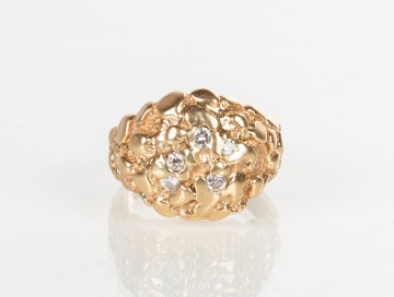 Men's 14K Gold Nugget & Diamond Ring