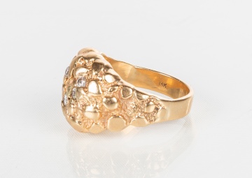 Men's 14K Gold Nugget & Diamond Ring