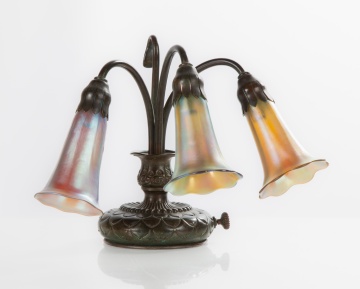 Tiffany Studios Three-Light Lily Desk Lamp with Art Glass Shades