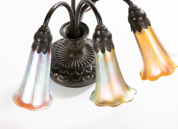 Tiffany Studios Three-Light Lily Desk Lamp with Art Glass Shades