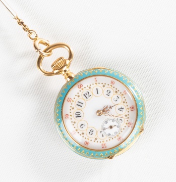 Ladies 18K Gold, Diamond, & Enamel Watch with Swiss Case