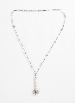 Platinum, Diamond, & Sapphire Antique 'Y' Necklace