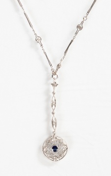 Platinum, Diamond, & Sapphire Antique 'Y' Necklace