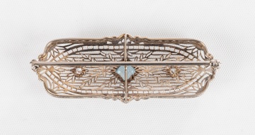 14K Gold, Diamond, & Aquamarine Brooch