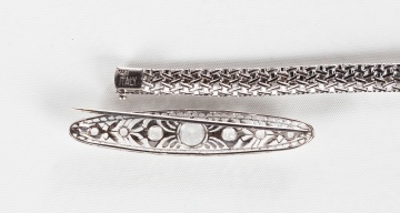 Ladies' Italian 14K White Gold Basket Weave Necklace & 14K White Gold & Sapphire Brooch