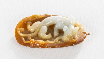 Chinese Jade Carved Pendant with 18K Gold Mount