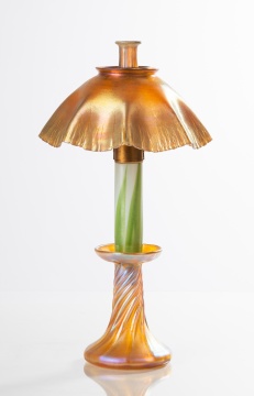 Tiffany Studios Favrile Glass Candlestick Lamp with Chimney