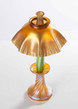 Tiffany Studios Favrile Glass Candlestick Lamp with Chimney