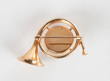 Henry Blank & Co. 14K Gold & Essex Glass Equestrian Hunting Trumpet Horn