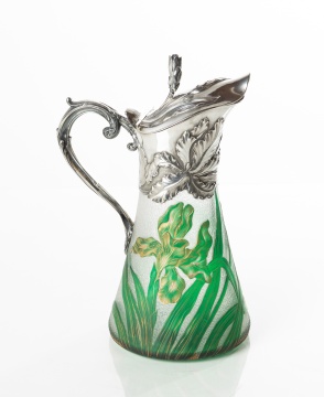 Rare French Art Nouveau Silver-Mounted Daum Nancy Cased Glass Claret Jug