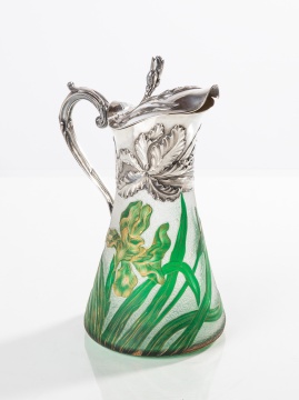 Rare French Art Nouveau Silver-Mounted Daum Nancy Cased Glass Claret Jug