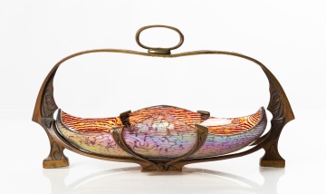 Austrian Art Glass Art Nouveau Bronze Mounted Centerpiece