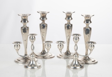 Four Tiffany & Co. Candlesticks & Pair of Revere Three-Light Candelabras