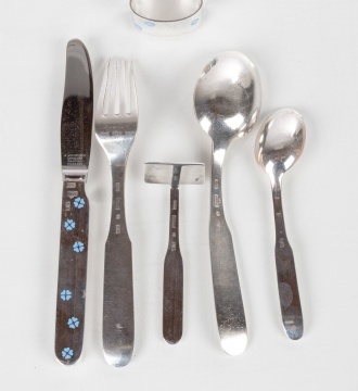 H. Nils Michelsen Sterling Silver Mod Blue Flower Child Set