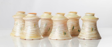 Six Quezal & Lustre Art Glass Shades