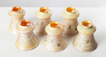 Six Quezal & Lustre Art Glass Shades