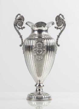 Neoclassical Silver Vase with Swan Handles
