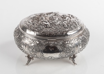 Silver Repousse Dresser Box with Putti