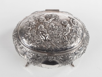 Silver Repousse Dresser Box with Putti