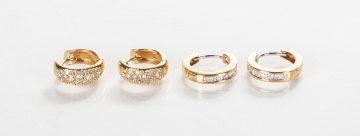 Two Pairs of Ladies' 14K Gold & Diamond Earrings