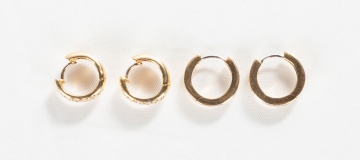 Two Pairs of Ladies' 14K Gold & Diamond Earrings