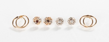 Three Pairs of Ladies' 14K Gold Earrings