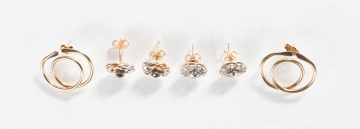 Three Pairs of Ladies' 14K Gold Earrings