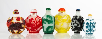 Six Peking Glass Overlay Snuff Bottles