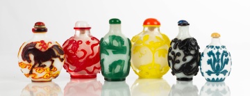 Six Peking Glass Overlay Snuff Bottles