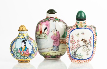 Three Porcelain & Enameled Snuff Bottles