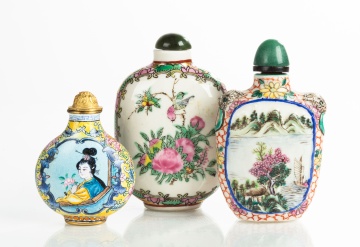 Three Porcelain & Enameled Snuff Bottles