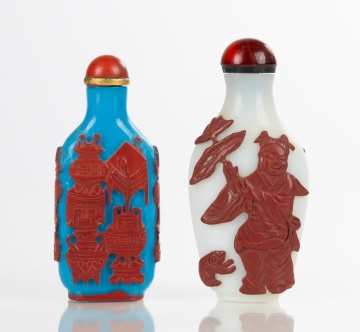 Two Cinnabar Overlay Glass Snuff Bottles