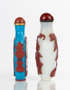Two Cinnabar Overlay Glass Snuff Bottles