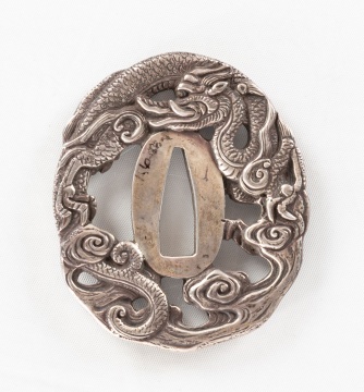 Japanese Silver Tsuba with Dragon Motif