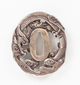 Japanese Silver Tsuba with Dragon Motif