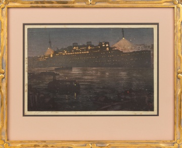 Hiroshi Yoshida (Japanese, 1876-1950) "Night at the Harbor"