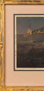 Hiroshi Yoshida (Japanese, 1876-1950) "Night at the Harbor"